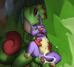  2017 anthro balls bat blue_eyes chameleon cum cumshot dacad duo ejaculation female fur green_body green_eyes humanoid_penis laylee lizard male male/female mammal navel open_mouth orgasm pawpads penis purple_fur pussy red_nose reptile saliva scalie spread_legs spreading standing yooka yooka-laylee 