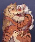 anthro big_breasts blush breast_squish breasts carrying_another duo edel_(muttoverlord) eugene_(irvingwrites) eyes_closed felid female fur hair huge_breasts intimate katfishcom kissing lion male male/female mammal mane orange_body orange_fur pantherine squish tan_body tan_fur thick_thighs tiger white_hair