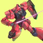  arm_shield bmwsb0 cable commentary earth_federation_space_forces energy_sword galbaldy_beta gundam highres holding holding_sword holding_weapon mecha mecha_focus missile_pod mobile_suit no_humans one-eyed purple_eyes robot science_fiction shield simple_background solo sword weapon yellow_background zeta_gundam 