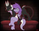 altar anthro beltempest black_sclera canid canid_demon canine canis claws clothing corruption demon domestic_dog duo evil_face female feral graedius_(artist) green_eyes grin hair hellhound horn lizard male male/female mammal markings mythological_canine mythological_creature mythology occult purple_body purple_hair reptile robe scale_markings scales scalie scutes short_stack smile yellow_eyes zullie_(graedius)