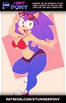  advertisement anthro big_breasts blush breasts cleavage clothed clothing crossgender hedgehog mammal patreon shorts solo sonic_(series) sonic_the_hedgehog stunnerpony 