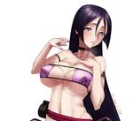 bare_shoulders breasts cleavage eyepatch_bikini fate/grand_order fate_(series) large_breasts long_hair looking_at_viewer minamoto_no_raikou_(fate/grand_order) minamoto_no_raikou_(swimsuit_lancer)_(fate) navel purple_eyes purple_hair shimomoto simple_background solo sword very_long_hair weapon white_background 