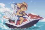2025 anthro arm_tuft bikini blue_eyes blush breasts chest_tuft clothing duo elbow_tuft eyebrows eyelashes eyewear eyewear_on_head female fur goggles goggles_on_head green_eyes hand_on_chest head_tuft hi_res jetski lombax male mammal mcfli one_eye_closed outside ratchet_(ratchet_and_clank) ratchet_and_clank rivet_(ratchet_and_clank) sea side-tie_bikini sitting sony_corporation sony_interactive_entertainment string_bikini striped_body striped_fur stripes swimming_trunks swimwear tail tail_tuft tuft two-piece_swimsuit vehicle water watercraft white_body white_fur yellow_bikini yellow_body yellow_clothing yellow_fur yellow_swimwear