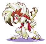  anthro artsy biped black_nose canine claws digitigrade fur hi_res lycanroc mammal midnight_lycanroc nintendo pok&eacute;mon red_eyes red_fur semi-anthro sharp_teeth simple_background solo teeth video_games white_background 