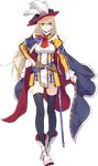  black_legwear blonde_hair blue_eyes cape full_body fuyuno_yuuki hand_on_hip hat long_hair looking_at_viewer official_art oshiro_project oshiro_project_re sheath sheathed solo standing sword thighhighs transparent_background very_long_hair weapon windsor_(oshiro_project) 
