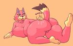  2016 3_toes 5_fingers :d animal_crossing anthro big_breasts big_butt black_fur black_tail breasts butt canine cheek_tuft collarbone digital_media_(artwork) dipstick_tail eyebrows eyeshadow featureless_breasts female freya_(animal_crossing) front_view full-length_portrait fur gloves_(marking) huge_breasts humanoid_hands lying makeup mammal markings multicolored_fur multicolored_tail nintendo on_side open_mouth orange_background pink_fur pink_tail pink_tongue portrait presenting presenting_pussy pussy raised_leg sharp_teeth signirsol simple_background slap smile solo tan_fur tan_markings tan_tail teal_eyes teeth thick_thighs toes tongue tongue_out tuft video_games voluptuous wide_hips wolf yellow_sclera 