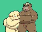  2017 anthro ashigara bear blush canine cusith dog erection eyebrows green_background hi_res kemono le_dave male male/male mammal mohawk obese one_eye_closed overweight penis simple_background sweat tokyo_afterschool_summoners uncensored wink 