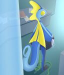 2023 ambiguous_gender anthro belly belly_expansion big_belly blue_body blue_tail book colored digital_media_(artwork) expansion generation_8_pokemon hand_on_belly hand_on_own_belly hgh-pine hi_res holding_belly hose hose_in_butt hose_inflation huge_belly inflation inside inteleon japanese_description liquid_inflation lizard looking_back motion_lines nintendo paper pokemon pokemon_(species) rear_view reptile scalie shaded smile solo swelling tail water_inflation water_tank yellow_eyelids yellow_eyes