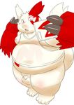  2017 anthro balls belly clothing male nintendo overweight overweight_male penis phone pok&eacute;mon reverse_zangoose_day rodemaru shirt solo video_games zangoose 