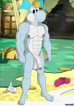anthro balls beach ciel-wolf clothing feet flaccid footwear genitals male mario_bros muscular muscular_anthro muscular_male nintendo nipples nude outside penis shoes solo underwear white_body white_yoshi yoshi