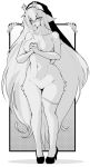 2025 absurd_res anthro antlers big_breasts big_hair biped black_nose blush blush_lines breasts card clasped_hands clothing collarbone deer deltarune digital_drawing_(artwork) digital_media_(artwork) ears_down eye_through_hair eyebrow_through_hair eyebrows female female_anthro footwear freckled_face freckles full-length_portrait genitals glistening glistening_eyes greyscale hair hatching_(art) hi_res high_heels hip_tuft horn innie_vulva legband long_hair looking_at_viewer mammal monochrome new_world_deer nipples noelle_holiday nude nude_anthro nude_female nun_veil open_mouth open_smile pivoted_ears playing_card pointy_ears portrait prayer_hands prick_ears reindeer shaded shoes short_snout simple_background slim slim_anthro slim_female small_antlers smile smiling_at_viewer solo standing stippling thighband translucent translucent_hair tuft undertale_(series) v-olk ventral_groove vulva white_background