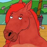  2016 anthro black_eyes blue_sky bojack_horseman building bust_portrait cup day detailed_background digital_media_(artwork) equine eyebrows front_view fur hair half-closed_eyes hill horse icon knuxlight long_hair looking_at_viewer luke_renton male mammal multicolored_fur outside pepsi_(fa) portrait red_fur red_hair sky smile snout solo tree two_tone_fur 