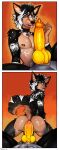 absurd_res anal anal_penetration anthro arm_tattoo back_tattoo big_penis bodily_fluids canid canine chest_tattoo choker comic cum cum_in_ass cum_inside dildo duo femboy fur genital_fluids genitals hahazzar hair hi_res jewelry knot knotted_dildo male male/male mammal multicolored_body multicolored_fur multicolored_hair multiple_piercings necklace nipples penetration penis piercing sex sex_toy size_difference tattoo wickerbeast