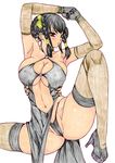  1girl black_hair blush braid breasts cleavage dead_or_alive dress erect_nipples kyo large_breasts lei_fang long_hair looking_at_viewer navel parted_lips red_eyes solo spread_legs 