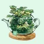  fox green green_background nadia_kim no_humans original overflowing plant see-through tea_plant teapot 