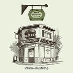  artist_name bad_id bad_twitter_id bakery door french limited_palette monochrome nadia_kim no_humans original shop sign simple_background sketch spot_color tree 