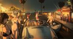  6+girls absurdres bikini black_hair breasts camellya_(wuthering_waves) car carlotta_(splashing_summer)_(wuthering_waves) carlotta_(wuthering_waves) cartethyia_(wuthering_waves) character_request ciaccona_(wuthering_waves) commentary dudrinm female_rover_(wuthering_waves) food_stand highres horns jinhsi_(wuthering_waves) long_hair motor_vehicle multiple_girls official_alternate_costume palm_tree phoebe_(wuthering_waves) red_hair rover_(wuthering_waves) short_hair swimsuit symbol-only_commentary tree waving_arm white_hair wuthering_waves zani_(wuthering_waves) 