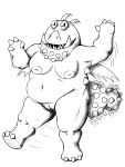 3:4 abdominal_bulge absurd_res anthro belly big_breasts black_and_white breasts butt chin_spikes claws digital_drawing_(artwork) digital_media_(artwork) dragon dreamworks facial_horn facial_spikes female gesture gronckle hand_gesture head_wings hi_res horn how_to_train_your_dragon line_art looking_at_viewer meatlug membrane_(anatomy) membranous_wings miglove monochrome motion_lines mythological_creature mythological_scalie mythology navel nipples nose_horn nude open_mouth round_tail scalie shaded simple_background slightly_chubby smile solo spiked_tail spikes spikes_(anatomy) tail teeth thick_thighs unusual_wing_placement v_sign wings