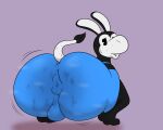 2025 5:4 anthro anus_outline asinus big_butt black_body black_ears black_eyes black_fur black_tail blue_clothing blue_overalls bodily_fluids bulge butt clothing colossalstars crouching digital_media_(artwork) donkey equid equine fur half-closed_eyes hi_res looking_at_viewer looking_back male mammal multicolored_body multicolored_fur narrowed_eyes overalls pie_cut_eyes purple_background rear_view simple_background solo sweat tail thick_thighs three-quarter_view two_tone_body two_tone_fur two_tone_tail wet wet_clothing white_body white_fur white_nose white_tail