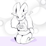  &lt;3 ambiguous_gender anthro big_ears clothed clothing cup fur hi_res itsunknownanon lagomorph looking_at_viewer lopunny mammal monochrome nintendo one_eye_closed pok&eacute;mon smile solo video_games 
