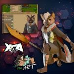 1:1 2025 3d_(artwork) 3d_modeling anthro armor artist_logo biped bracers breastplate brown_body brown_fur cape cheek_tattoo claws clothed clothing digital_media_(artwork) english_text facial_tattoo foot_tattoo full_foot_pawpads full_pad fur greaves grey_pawpads grey_soles gulonine hair hand_tattoo hi_res leg_tattoo logo male mammal marten melee_weapon mohawk mustelid musteline neves_(razim) orange_eyes padded_palms pawpads paws plantigrade polearm sable_(marten) spear tail tan_body tan_fur tan_hair tattoo text toe_claws vtuber weapon xca zgf_art
