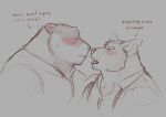 anthro anthro_on_anthro badger beard blush blush_lines bodily_fluids canid canine canis clothed clothed_anthro clothed_male clothing collared_shirt coyote digital_drawing_(artwork) digital_media_(artwork) directional_arrow dress_shirt duo ear_blush echo_(series) echo_project english_text eyebrows facial_hair fur grey_background hair handwritten_text hi_res imminent_kiss inner_ear_fluff interspecies male male/male male_anthro mammal monochrome monotone_background mouth_closed multicolored_body multicolored_fur muscular muscular_anthro muscular_male mustelid musteline nikolai_krol notched_ear open_mouth shirt short_hair side_view simple_background sketch spot_color suspenders sweat sweatdrop teeth text the_smoke_room theor thick_neck tongue tongue_out topwear tuft whiskers william_adler
