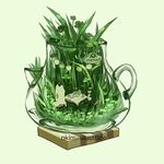  clover fish fox grass green green_background handle nadia_kim no_humans original plant see-through table tablecloth tea tea_plant teapot 