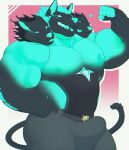 3_heads 5_fingers absurd_res anthro areola arm_tuft armpit_hair barazoku belt belt_buckle biceps big_bulge big_muscles big_pecs biped black_body black_fur black_hair body_hair bottomwear buckle bulge canid canid_demon canine cerberus cerberus_(fortnite) claws clothed clothed_anthro clothed_male clothing deltoids demon digital_media_(artwork) elbow_tuft epic_games european_mythology finger_claws fingerless_(marking) fingers flexing flexing_bicep fortnite fur gradient_background greek_mythology green_areola green_body green_claws green_eyes green_finger_claws green_fur green_hair green_inner_ear green_nipples green_nose green_tongue hair hellhound hi_res huge_muscles humanoid_hands living_tail looking_ahead male male_anthro mammal multi_head multicolored_body multicolored_fur muscular muscular_anthro muscular_male mythological_canine mythological_creature mythology nipples no_pupils open_mouth open_smile pants pecs pink_background portrait reptile scalie shaded simple_background smile snake snake_tail solo standing tail teeth theor three-quarter_portrait three-quarter_view tongue tongue_out topless topless_anthro topless_male triceps tuft two_tone_body two_tone_fur unusual_anatomy unusual_tail white_background
