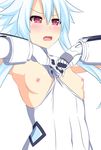  blush breasts dress gloves highres light_blue_hair looking_at_viewer neptune_(series) nipples power_symbol red_eyes shikniful short_hair short_hair_with_long_locks small_breasts solo symbol-shaped_pupils white_heart 