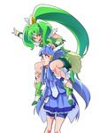 :d aoki_reika bike_shorts blue_eyes blue_hair blue_shorts blue_skirt bow carrying circlet cure_beauty cure_march green_bow green_eyes green_hair green_neckwear green_shorts green_skirt hair_tubes head_wings highres long_hair looking_at_another magical_girl midorikawa_nao multiple_girls nukosann open_mouth pointing ponytail precure shoes shorts shorts_under_skirt shoulder_carry sidelocks skirt smile smile_precure! tri_tails white_background white_footwear wrist_cuffs 