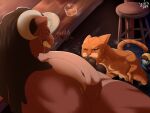 absurd_res alcohol anthro athletic athletic_anthro athletic_male balls bar belly beverage bodily_fluids boots brown_body brown_fur clenched_teeth clothing container counter crouching crying cup darkened_balls darkened_genitalia darkened_penis discarded_clothing domestic_cat dreamworks drooling duo ears_back emanata eyes_closed felid feline felis fellatio footwear from_front_position fur furniture genital_fluids genitals glass glass_container glass_cup green_eyes gulp_(sound_effect) handjob handjob_while_penetrated hat headgear headwear hi_res high-angle_view holding_penis horn humanoid_genitalia humanoid_penis hybrid inside lionhearf03 looking_up makeup male male/male mammal masturbating_while_penetrated masturbation musclegut muscular muscular_anthro muscular_male narrowed_eyes nipples nude one_eye_closed oral orange_body orange_fur penetration penile penis pivoted_ears plate precum puss_in_boots_(dreamworks) puss_in_boots_(franchise) running_makeup saliva saliva_on_penis sex shoes sitting size_difference sound_effects stool sweat tabby_cat tail tears teeth text undersized_oral