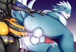 4_ears anal anal_penetration android anthro avali avian balls big_penis biped blue_body blue_feathers blush bodily_fluids butt butt_heart chest_tuft digital_media_(artwork) duo erection feathered_wings feathers genital_fluids genitals grey_body hi_res huge_penetration huge_penis knot machine male male/male male_penetrated male_penetrating male_penetrating_male mohawk multi_ear nude orange_accents penetration penis precum regedansal robot rogue_emberwing scalie sex simple_background smile synth_(vader-san) tail tail_feathers tapering_penis tongue tongue_out tuft white_body white_feathers winged_arms wings xeno_emberwing