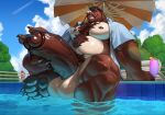 absurd_res aircraft airplane anthro areola balls bear belly big_balls big_belly big_penis blue_eyes blue_hair brown_hair claws clothed clothing digital_media_(artwork) dragon erection fur genitals ginkoburr_(character) hair hand_on_penis hi_res huge_balls huge_penis humanoid_genitalia humanoid_penis hybrid hyper hyper_genitalia looking_at_viewer male male/male mammal multicolored_body multicolored_fur musclegut muscular muscular_anthro muscular_male mythological_creature mythological_scalie mythology nipples nude overweight overweight_anthro overweight_male pandarita partially_clothed pawpads pecs penis poolside scalie sky skyscape smile solo sunny vehicle vein veiny_penis water whiskers white_nose