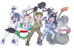  2others 4girls anonymous_(japanese) arm_up azov_battalion belarusian_flag belarusian_flag_print belt black_shirt black_sweater blonde_hair blouse blue_eyes blue_shirt blue_shoes blue_stripes bob_cut boots bow bowl breasts brown_boots brown_eyes brown_pants camouflage capelet cargo_pants cigarette cleavage closed_eyes crop_top digital_camouflage dress drone fur-trimmed_capelet fur_trim gloves green_capelet green_gloves green_hair green_shirt green_tank_top grin hair_between_eyes hair_ribbon hand_on_own_hip hat holding holding_bowl holding_drone holding_phone holding_shovel homunculus_loxodontus hood hooded_capelet hoodie jacket japanon kraken_(japanon) leaning_to_the_side lera_(sighttobehold) load_bearing_equipment load_bearing_vest long_hair looking_at_viewer marichka medium_breasts military military_combat_uniform military_uniform miniskirt mittens multiple_girls multiple_others open_mouth original outstretched_arm outstretched_arms pants pantyhose paulinka_(japanon) peaked_cap phone pinafore_dress pleated_skirt red_stripes ribbon russian_anti-war_flag russo-ukrainian_war schweinokaras sharp_teeth shirt shirt_bow shoes short_hair shovel skirt sleeveless sleeveless_dress smile sneakers snow_camouflage socks soldier squid_print swastika_tattoo sweater tank_top tattoo teeth toes tongue turtleneck turtleneck_sweater ukraine unzipped upper_teeth_only white_background white_hoodie white_pantyhose winter_clothes 