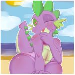  anthro anthrofied beach bikini claws clothed clothing crossdressing cub dragon friendship_is_magic girly looking_at_viewer male my_little_pony navel outside saurian_(artist) scalie seaside sky smile solo spike_(mlp) swimsuit thick_thighs tongue water young 