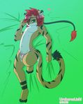  &lt;3 2013 bed bulge clothing feline girly green_eyes hair looking_at_viewer male mammal navel panties red_hair tiger underwear uroboros_lichi young 