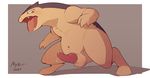  2017 animal_genitalia animal_penis balls belly blush digital_media_(artwork) erection feral fur looking_at_viewer mabit male mammal nintendo nude open_mouth penis pok&eacute;mon simple_background slightly_chubby solo standing tongue typhlosion video_games 