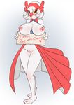  2017 alternate_species anthro blush breasts clothing digital_media_(artwork) female fusion gardevoir hair hybrid kahix latias legendary_pok&eacute;mon nintendo nipples pok&eacute;mon pok&eacute;mon_fusion pussy shy sign solo text video_games 