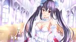  absurdres bare_shoulders black_hair blush bouquet breasts bridal_veil bride dress elbow_gloves flower formal gloves hair_flower hair_ornament highres long_hair looking_at_viewer medium_breasts muwa12 neptune_(series) noire open_mouth red_eyes smile solo strapless strapless_dress tears twintails veil very_long_hair wedding_dress white_dress white_gloves 