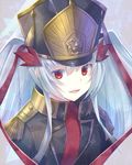  altair_(re:creators) blush eyebrows_visible_through_hair long_hair looking_at_viewer parted_lips re:creators red_eyes silver_hair sirius_(re:creators) smile solo soukuu_kizuna upper_body 