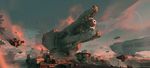  chenxi_kang cloud cloudy_sky flying forklift highres md5_mismatch megastructure original planet resized science_fiction shipping_container sky space_craft upscaled 
