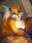  anthro bed canine fox male mammal morning nude smile 