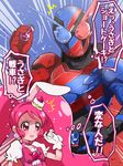  1girl animal_ears armor belt blue_eyes bunny_ears commentary_request company_connection crossover cure_whip extra_ears fullmetal_moonsault kamen_rider kamen_rider_build kamen_rider_build_(series) kirakira_precure_a_la_mode precure rabbit+tank_form_(best_match) tj-type1 touei usami_ichika 