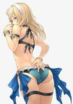  1girl alternate_costume ass bare_shoulders bikini blonde_hair blush bracelet breasts embarrassed from_behind green_eyes hair_ornament hairband ivlish_(star_ocean) long_hair looking_at_viewer looking_back sideboob solo star_ocean star_ocean_anamnesis swimsuit thigh_strap 