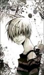  artist_request bare_shoulders belphegor_(reborn) collarbone eyes_visible_through_hair greyscale katekyo_hitman_reborn! looking_at_viewer lowres male_focus monochrome shirt smile solo striped striped_shirt tiara 