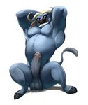  2017 balls bovine buffalo cape_buffalo chief_bogo disney erection hands_behind_head hi_res hooves humanoid_penis looking_away male mammal musclegut nude penis pinup pose precum sayuncle simple_background solo vein white_background zootopia 