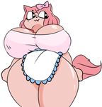  &lt;3 &lt;3_eyes anthro apron big_breasts bow bra breasts cat clothed clothing cute fangs feline female hair honeyboyy huge_breasts huge_hips huge_thighs mammal pink_hair pink_skin pink_tail simple_background slightly_chubby smile solo standing sugar_(gats) thick_thighs underwear wide_hips 