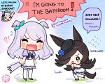  !? 3girls animal_ears asymmetrical_bangs bare_arms blue_bow blue_flower blue_hat blue_rose blue_shirt blush bow brown_hair chibi clenched_hands closed_eyes commentary ear_covers english_commentary english_text flipped_hair flower flying_sweatdrops gold_ship_(umamusume) hair_bow hair_over_one_eye hat horse_ears horse_girl horse_tail horseshoe_ornament long_bangs long_hair mejiro_mcqueen_(umamusume) multiple_girls open_mouth pillbox_hat puffy_short_sleeves puffy_sleeves purple_hair raised_fist rice_shower_(umamusume) rose sailor_collar school_uniform shibedraws shirt short_sleeves skirt stiff_tail sweatdrop swept_bangs tail thighhighs tilted_headwear tracen_school_uniform umamusume very_long_hair watermark white_hair white_sailor_collar white_skirt white_thighhighs zettai_ryouiki 