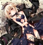  artoria_pendragon_(all) artoria_pendragon_(swimsuit_rider_alter) bare_shoulders bikini blonde_hair blush braid breasts cleavage fate/grand_order fate_(series) gloves jacket looking_at_viewer medium_breasts navel navel_cutout nogi_takayoshi open_mouth skirt solo swimsuit thighhighs tiara tied_hair yellow_eyes 