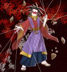  1boy blue_hakama brown_eyes brown_hair hakama hakama_pants highres japanese_clothes kanzaki_yozora looking_at_viewer pale_skin pants sandals solo tsuchigumo_(youkai_watch) youkai_(youkai_watch) youkai_watch 